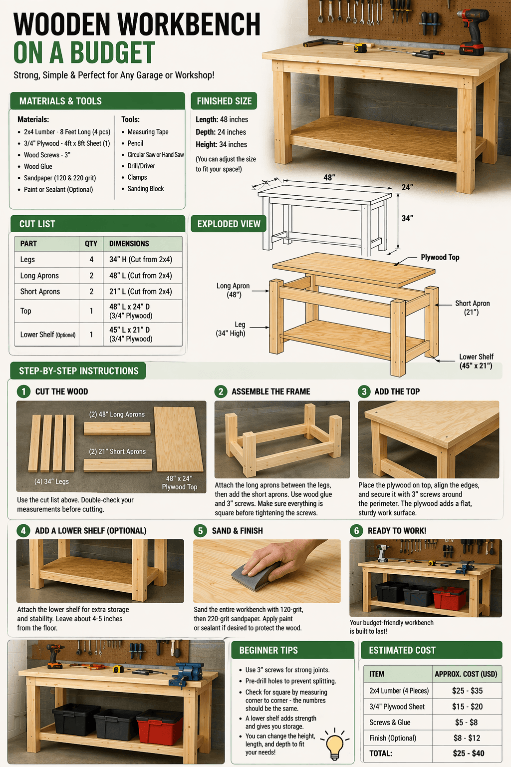 Wooden workbench on a budget easy DIY woodworking plan